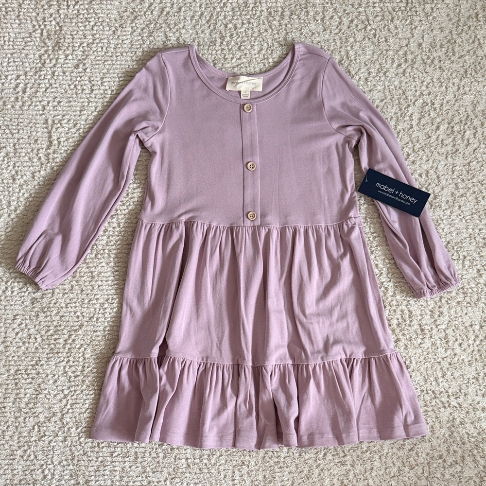mabel + honey Kids Lavender Long-Sleeve Tiered Dress